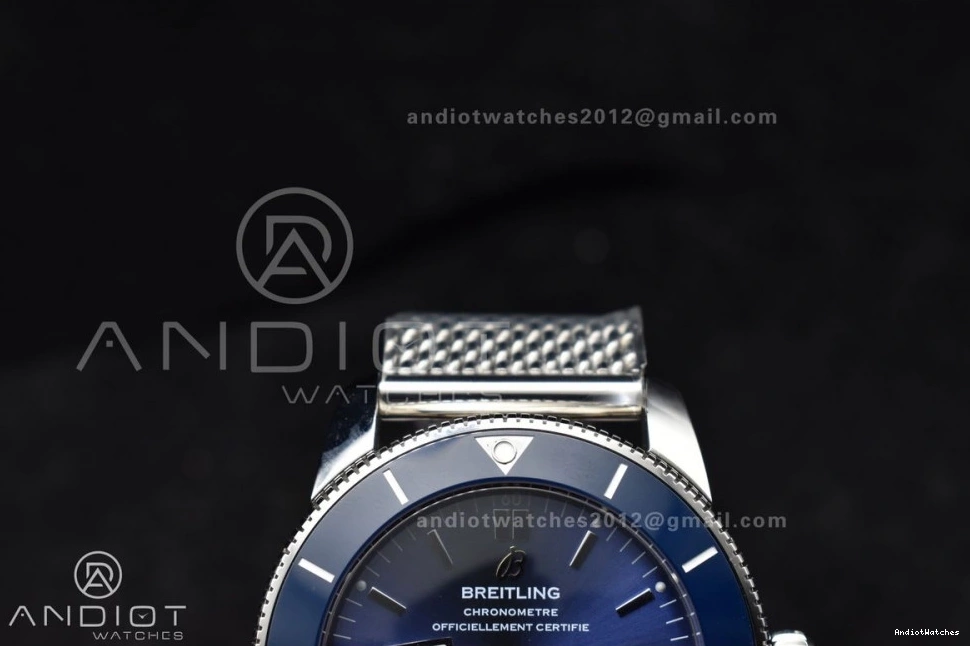 1169 Blue II 42mm Heritage on Bezel SS SuperOcean A Mesh Fashionable Dial Blue Ceramic SS BLSF Bracelet 0811